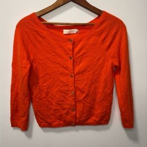Tory Burch Cashmere OrangeRed Women Boatneck Gold Button Soft Cardigan Sweater